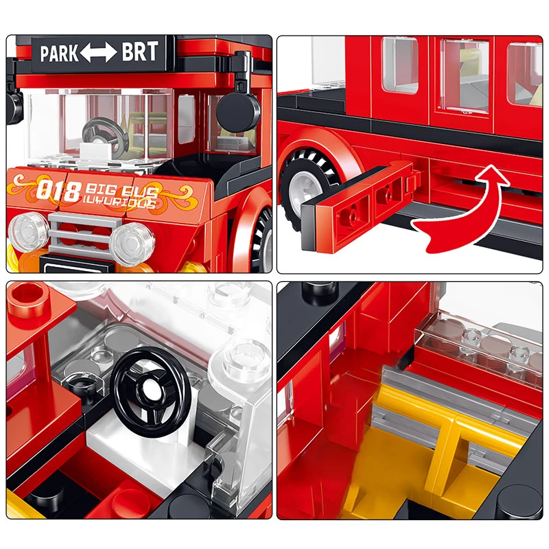 

398pcs Diy Building Blocks City BRT Double Decker Shuttle Bus Car School bus Vehicle Model Bricks Sets Toy for Children Kids