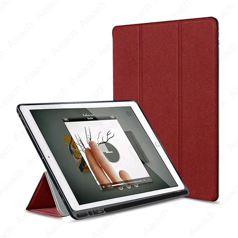 Red Для iPad 7th 10," Чехол с карандашом держатель ткань Текстура Кожа Мягкий силиконовый чехол для iPad 10,2 чехол Автоматический Режим сна/пробуждения - Цвет: Red