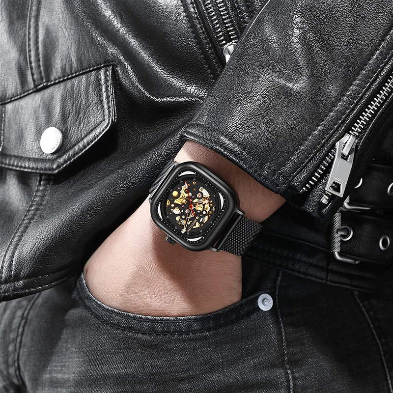 Men Mechanical Watch MEGALITH Fashion Sport Luxury Waterproof Black Stainless Steel Mesh Watches Relogio Masculino | Наручные часы