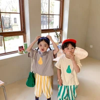 korean style children cute pear printing loose short sleeve tees pure cotton unisex casual t shirts