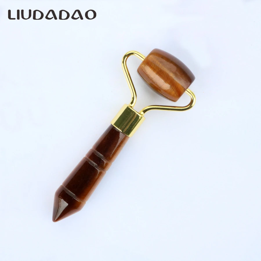 Tigers Eye Нефритовые ролики массажер мини глаз тигра с одной головой милые ролики натуральный камень лифтинг лица гладкие массажные ролики массажные инструменты - Цвет: Tigers Eye