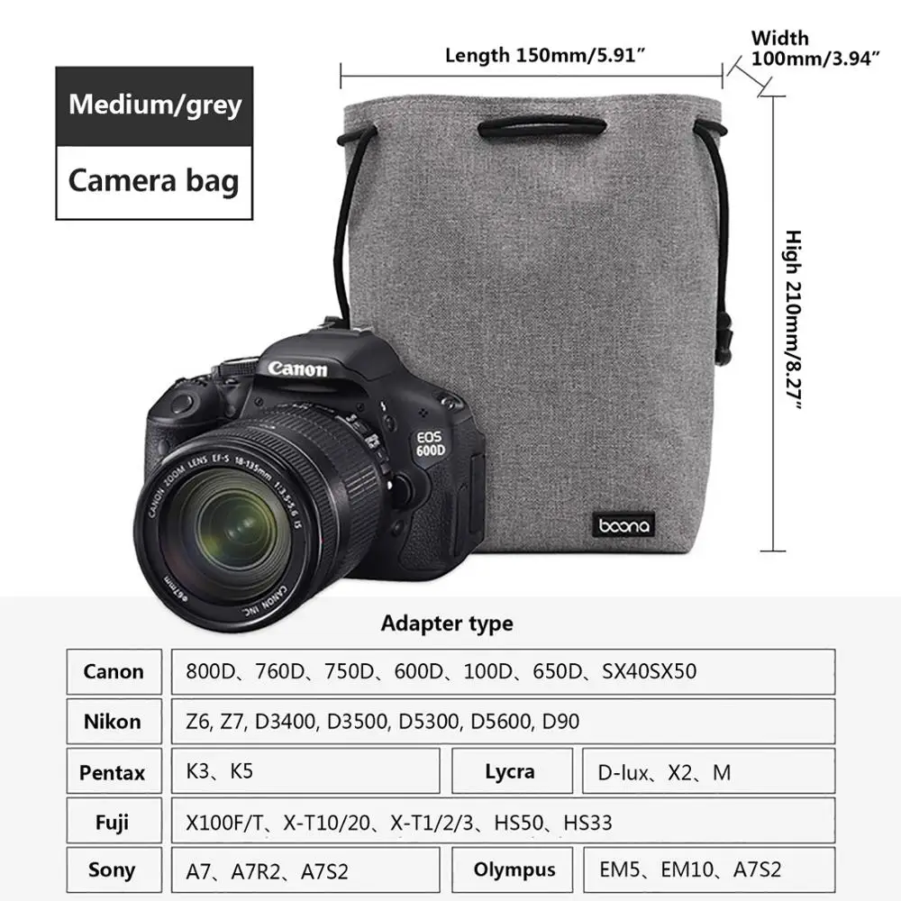 Grey Camera Bag M Сумка для DSLR камеры, чехол для объектива Nikon, Canon, sony, Olympus, Fuji, сумка для объектива из лайкры, сумка для фотосъемки для камеры - Цвет: Grey Camera Bag M