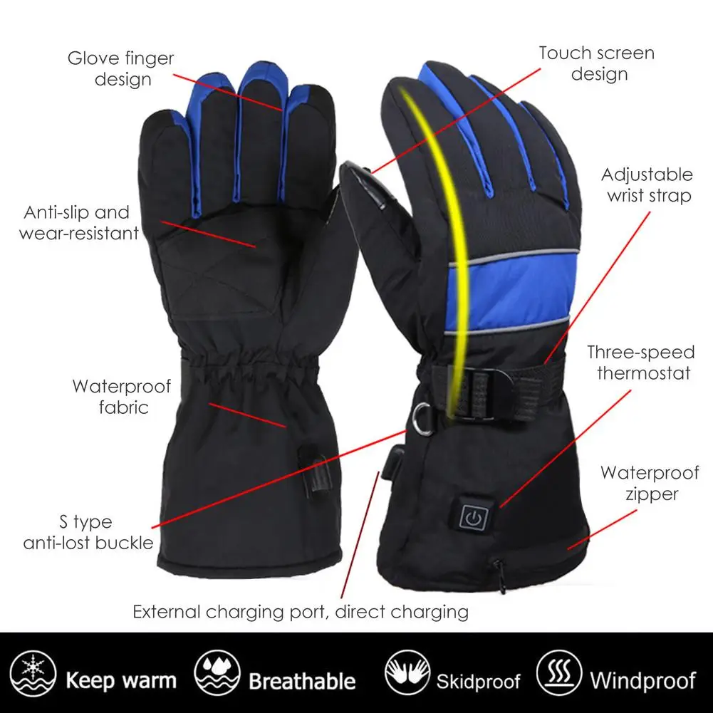 

Winter Heating Gloves USB Recharge Electric Gloves 3 speed adjustment Waterproof Anti-slip Thermal for Cycling Outdoor Gloves