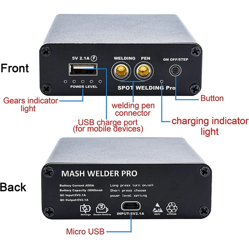 Портативный точечный сварочный аппарат с 5 зубьями регулируемый для 18650