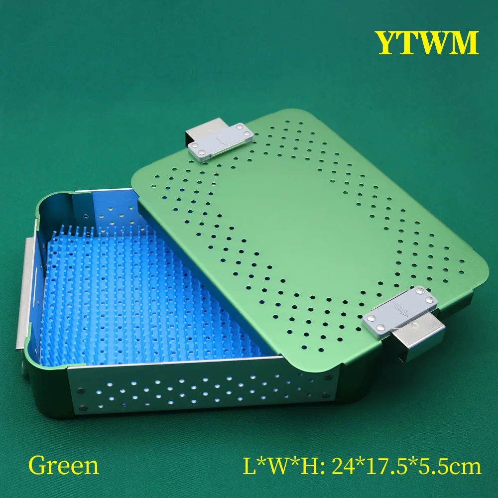 Sterilization box for surgical instruments 5.5cm green stainless steel aluminum alloy silicone with silicone pad