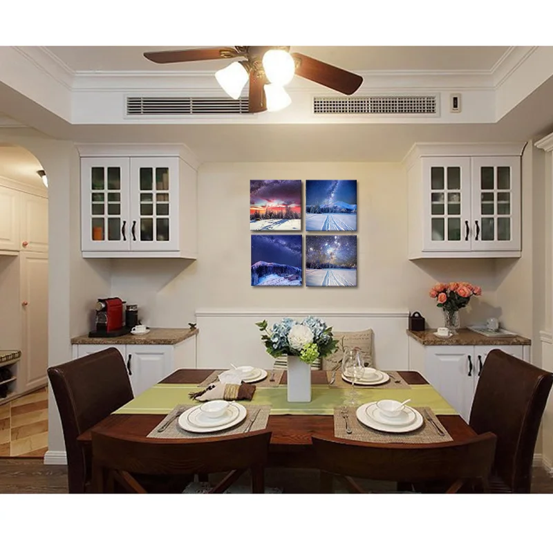 

4 Panels Canvas Wall Art Painting Starry Sky In Winter Print Home Decor Poster Modern Living Room Decoration Pictures