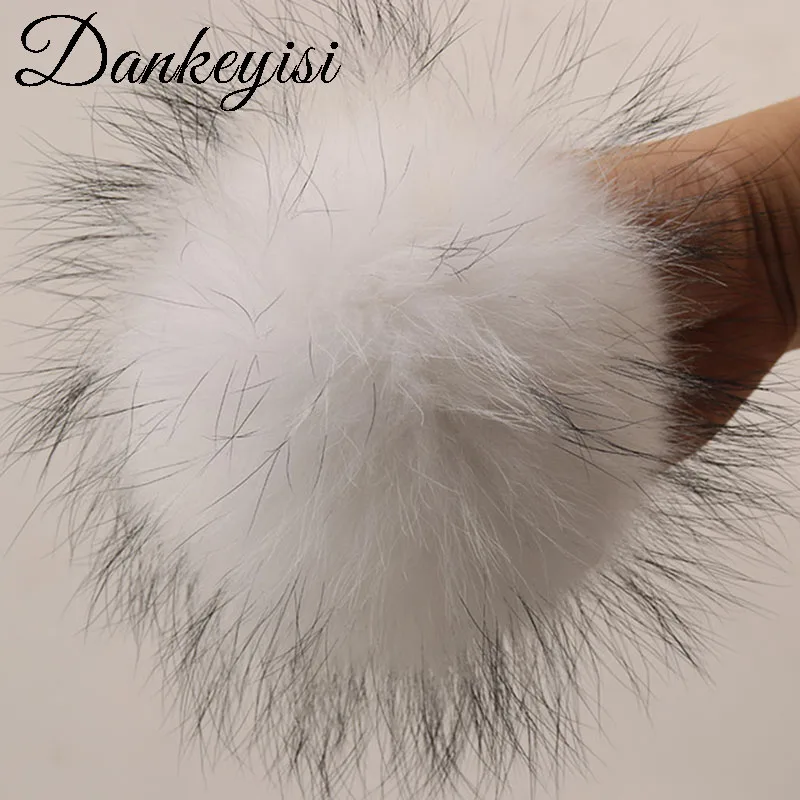 white black tips DANKEYISI 14-15 см настоящие помпоны из лисьего меха норки мех помпоны для шапки шапка натуральный помпон из меха енота для шарфа перчатки брелок - Цвет: white black tips