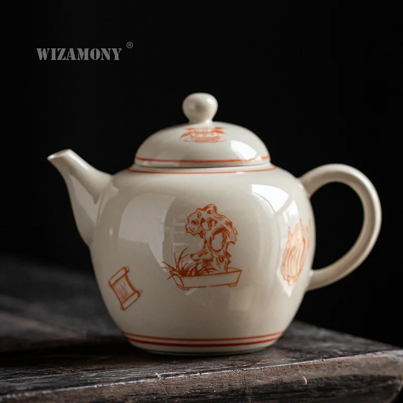 

Глазурованный заварочный чайник WIZAMONY для растений, элегантный керамический заварочный чайник с одной ручкой, чайный набор кунг-фу