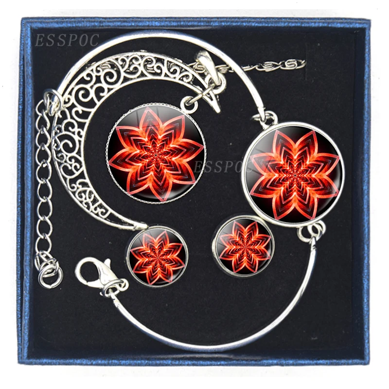 Набор ювелирных изделий с подвеской в виде цветка мандалы изящное ажурное