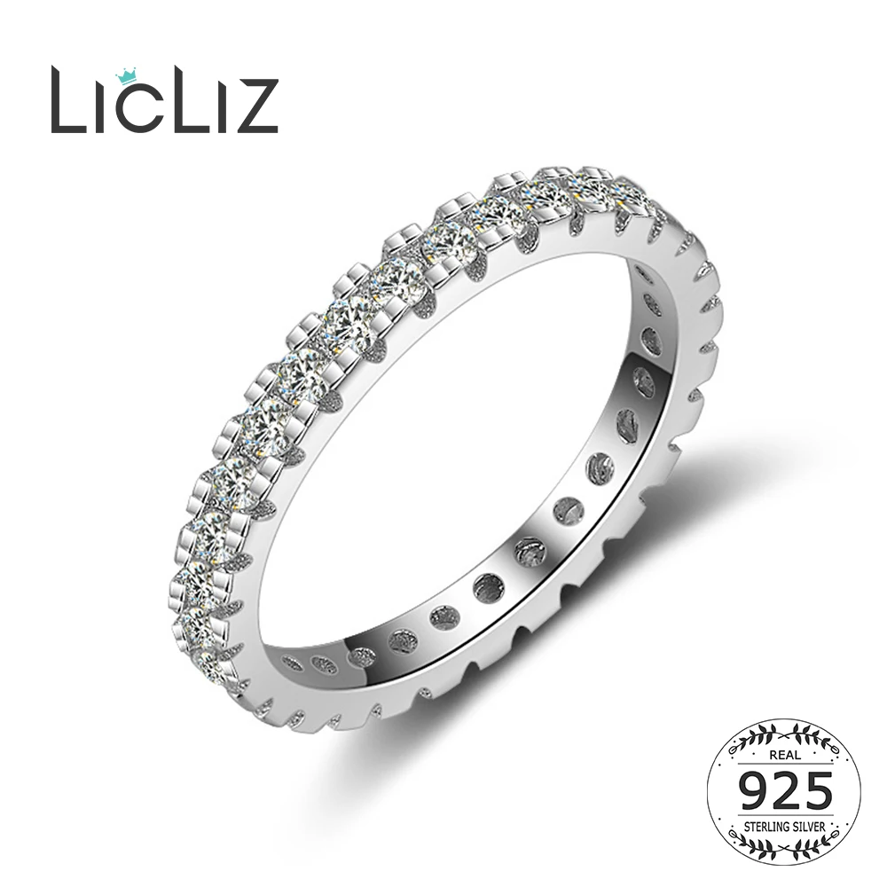 

LicLiz 925 Sterling Silver Paved CZ Zircons Eternity Rings for Women Crystal Wedding Engagement Ring Band Silver Jewelry LR0453