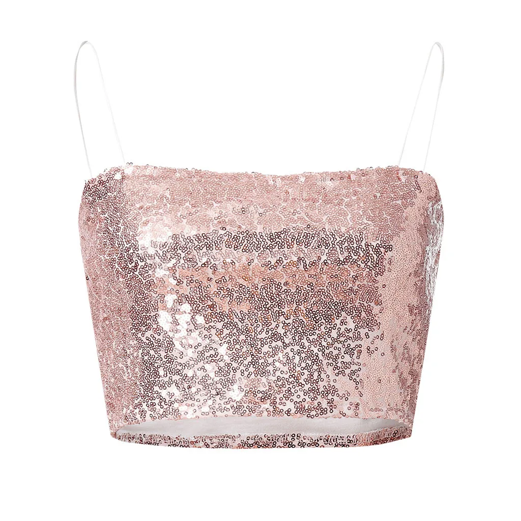 Fashion Women's Wild Style Off The Shoulder Crop Tops Sequins Strapless Bra Tank Vests | Женская одежда