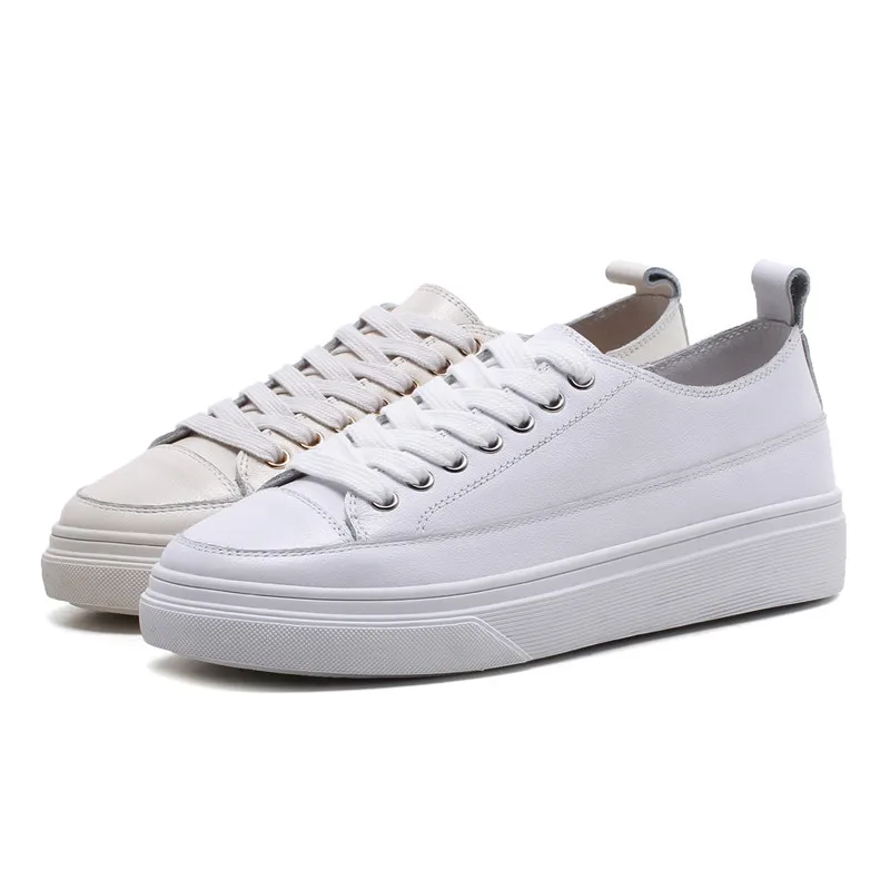 

Fashion Vulcanize Shoes Split Leather Women Chunky Sneakers White Shoes Lace Up Platform Women Scarpe Casual Zapatillas mujer