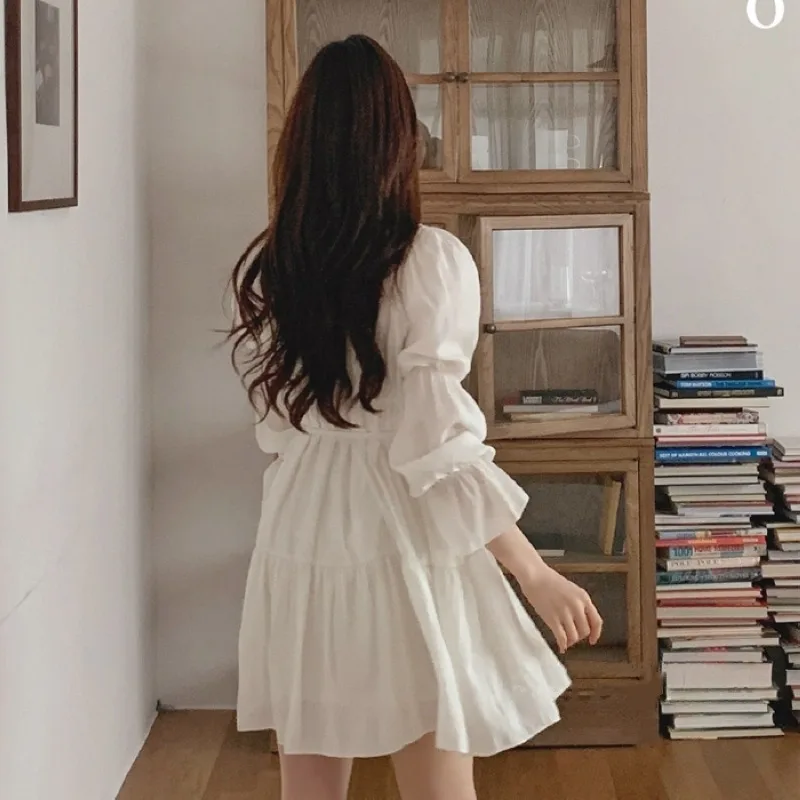 

Limiguyue Chic Butterfly Sleeve Dress Spring Autumn O-neck Ruffle Lace Up Women Dresses Sweet Slim Waist Short Sundress K2444