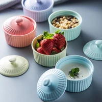 ceramic bowl with cover porcelain stew bowl cake souffle pudding bowl cake baking mold steamed egg stew soup pot kitchen utensil