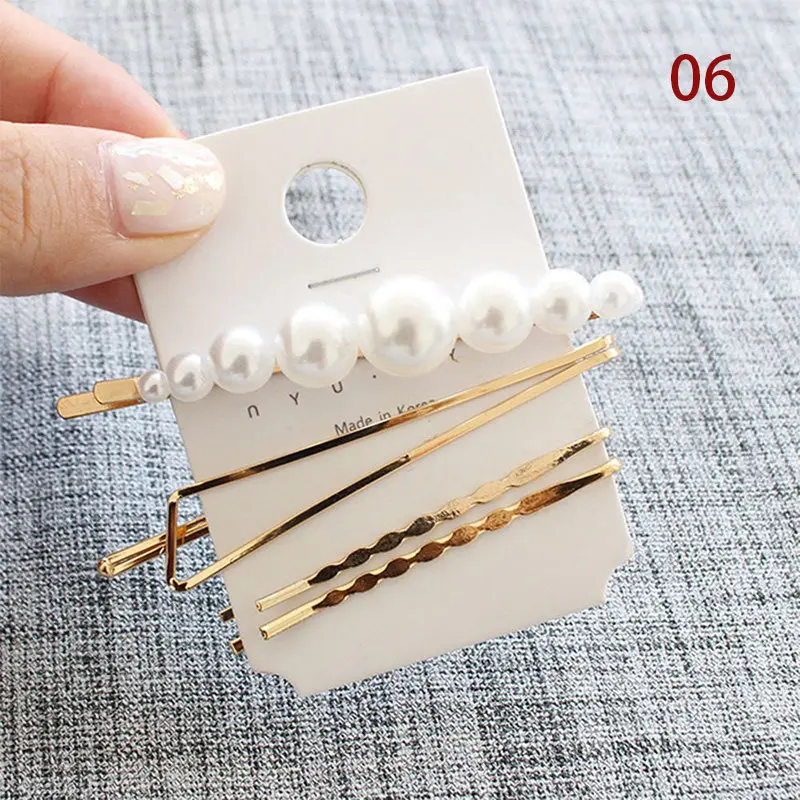 Серый 3Pcs/set Pearl Metal Gold Color Hair Clip baby Pin Barrette Hairband Hairpin Headdress for women girls Hair Accessories - Цвет: Серый