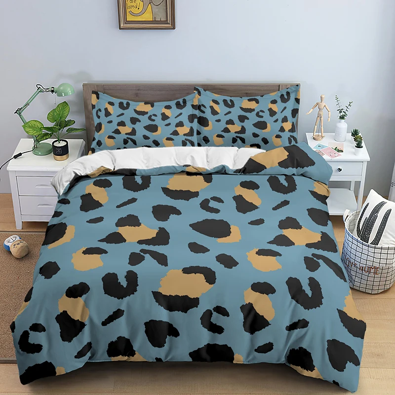 

Fashion Blue Leopard Bedding Set Modern Animal Comforter 3D Print Luxury Queen King Single Duvet Cover Set Home Textile Decor