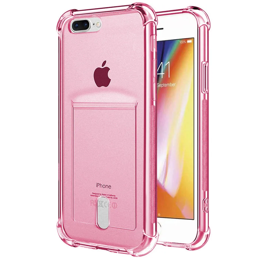 Transparent Pink Чехол для карт MANTIS Airbag из ТПУ с отделением для кредитных карт, мягкий чехол для iPhone XS Max 5 5S SE 6 6S 7 8 Plus X XR 11 Pro Max - Цвет: Transparent Pink