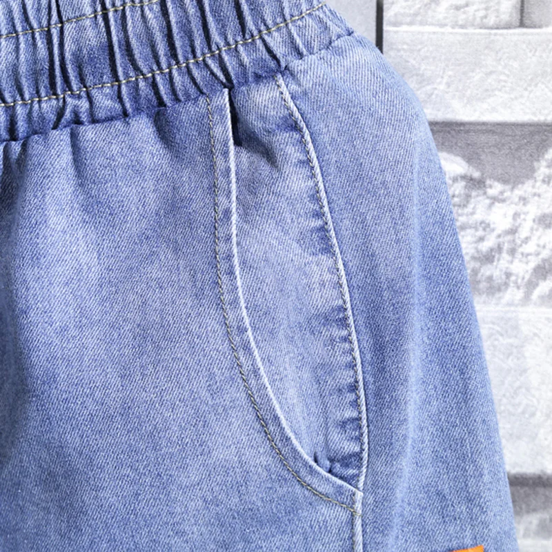 

SHAN BAO 2021 summer lightweight straight loose denim shorts classic style elastic waist drawstring men's plus size shorts