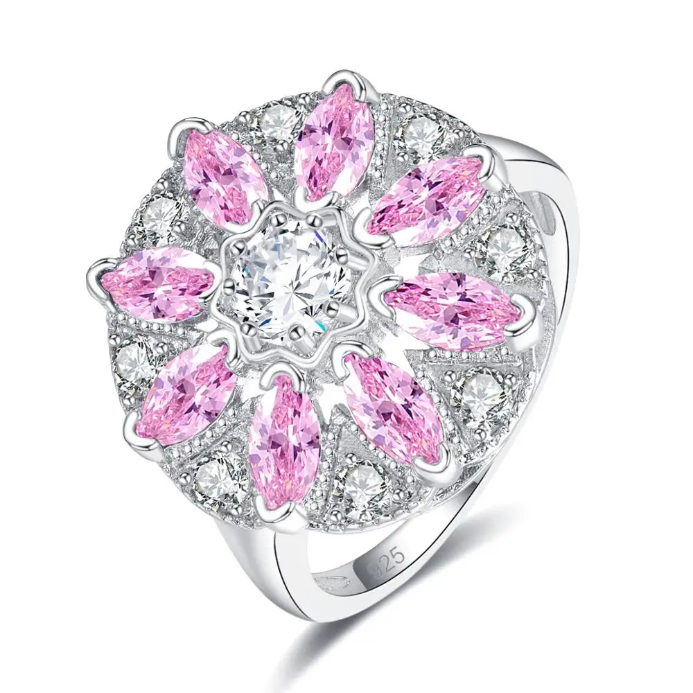 

Jrose Beauty Flower Red Color Stone Wedding Bands Ring for Women Size 6 7 8 9 925 Silver Rings for Women