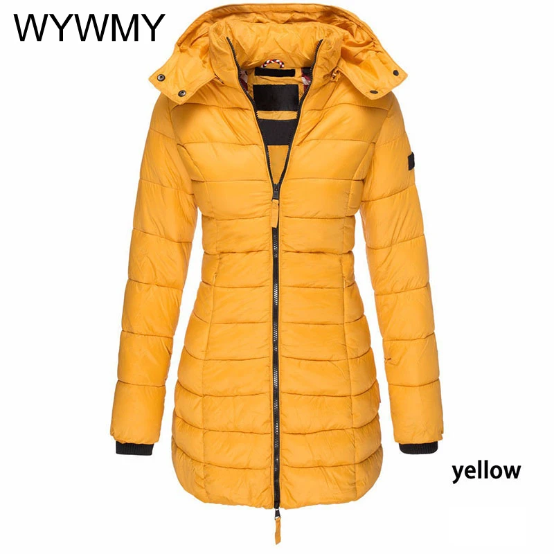 WYWMY Winter Korean Styel Women's Cotton Padded Jacket Female Medium Long Slim Simple Warm Down Coat Casual Cotton Padded Parkas