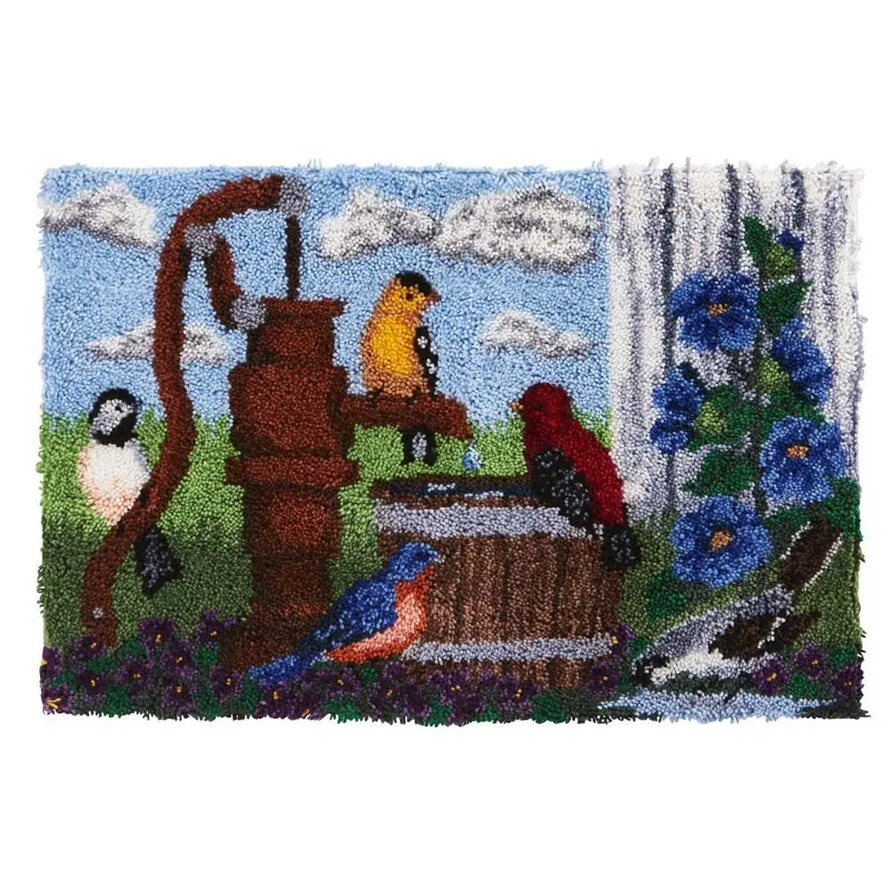 

DIY Crochet Yarn Kits,Needlework Latch Hook Kit with Printed Canvas Unfinished Crocheting Rug Yarn Cushion Embroidery Carpet Set