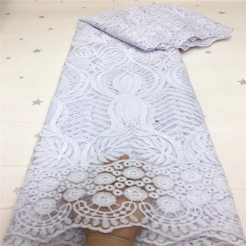 

2021 white Fashion African Mesh Lace Fabric High Quality Sequins French Lace Fabric 3D Applique Mesh Lace For Wedding Sewing
