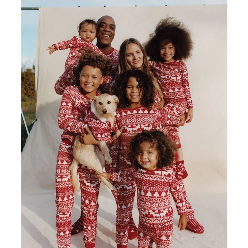 Christmas Pajamas Set Plaid Family Matching Outfits Father Mother Children & Baby Sleepwear Xmas Mommy and Me Pj's Clothes Red