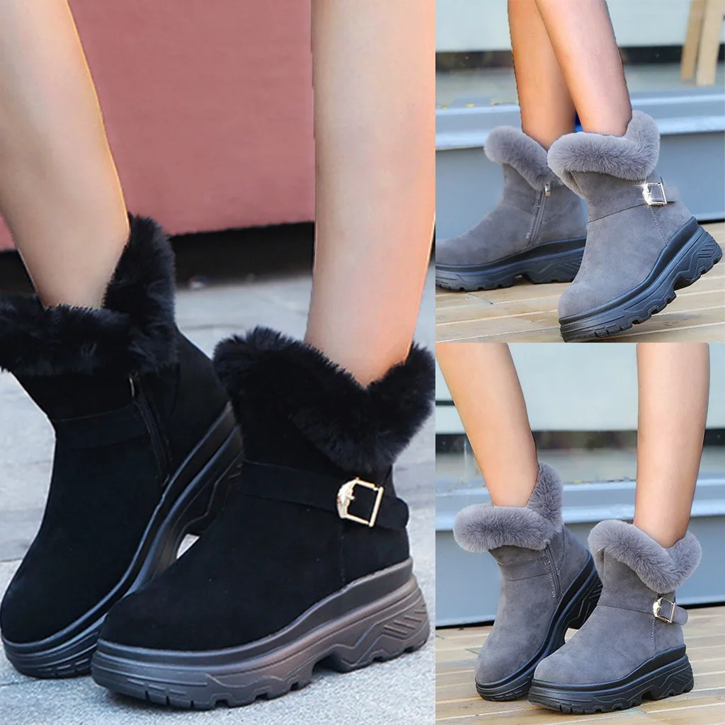 

Snow Boots Women Winter Warm Fur Ladies Zip Platform Suede Wedge Fashion Ankle Boot Female Comfort Casual Shoes Plus Size
