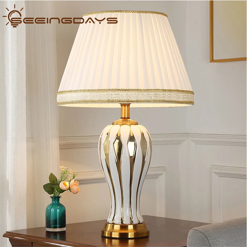 40x68 см Европейский Стиль золотой белый Керамика Настольная лампа для Спальня