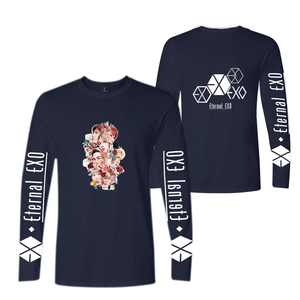 Корейская команда пения группы EXO летняя футболка с длинным рукавом принтом букв