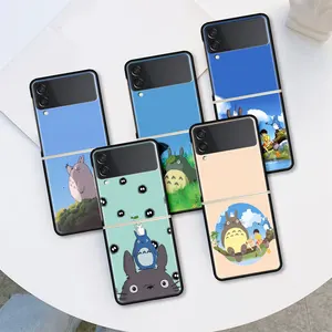 black hard case for samsung galaxy z flip 3 5g cell phone bag zflip 6 7 pc segmented protect cover coque anime totoro cute free global shipping