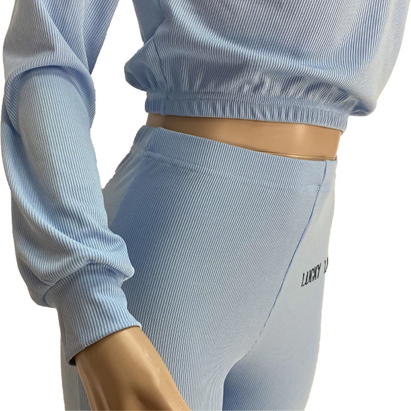 

Autumn Lucky Label 2 Piece Set Women Crop Top Leggings Casual Sweet Knitted High Stretch Bodycon Sets Women's Outfits