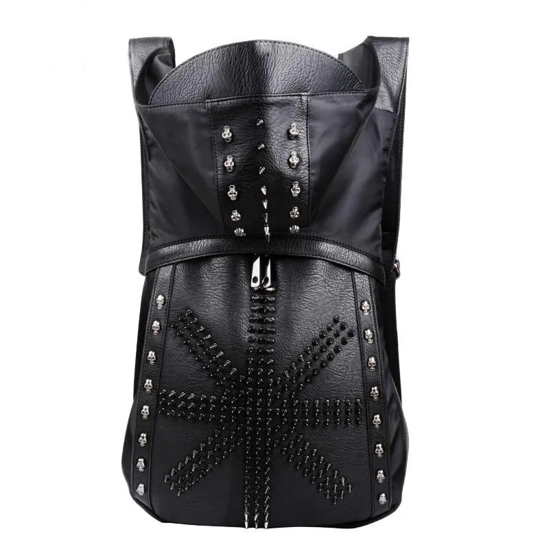 Кожаный рюкзак с 3d-черепом заклепками и черепом капюшоном сумка для одежды сумки
