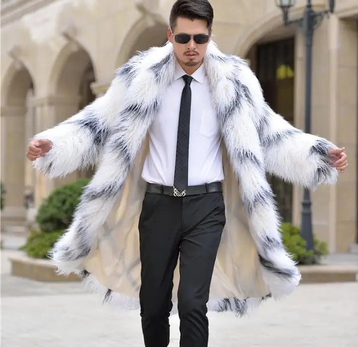 Мужская удлиненная шуба из искусственного меха Повседневная теплая смешанных