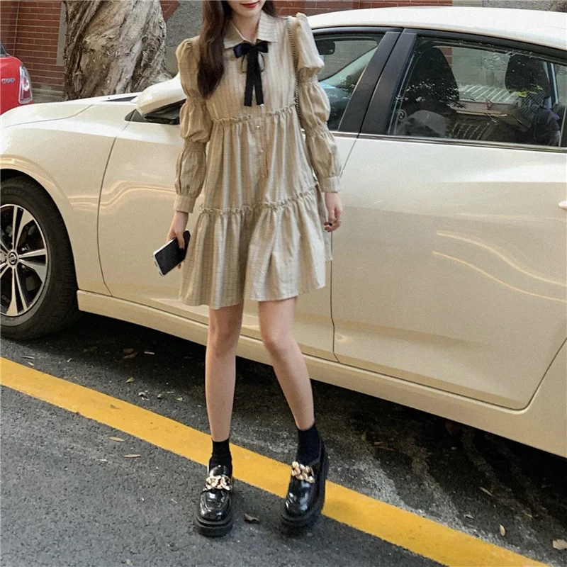 

Осеннее Новое милое платье со шнуровкой по реальной цене