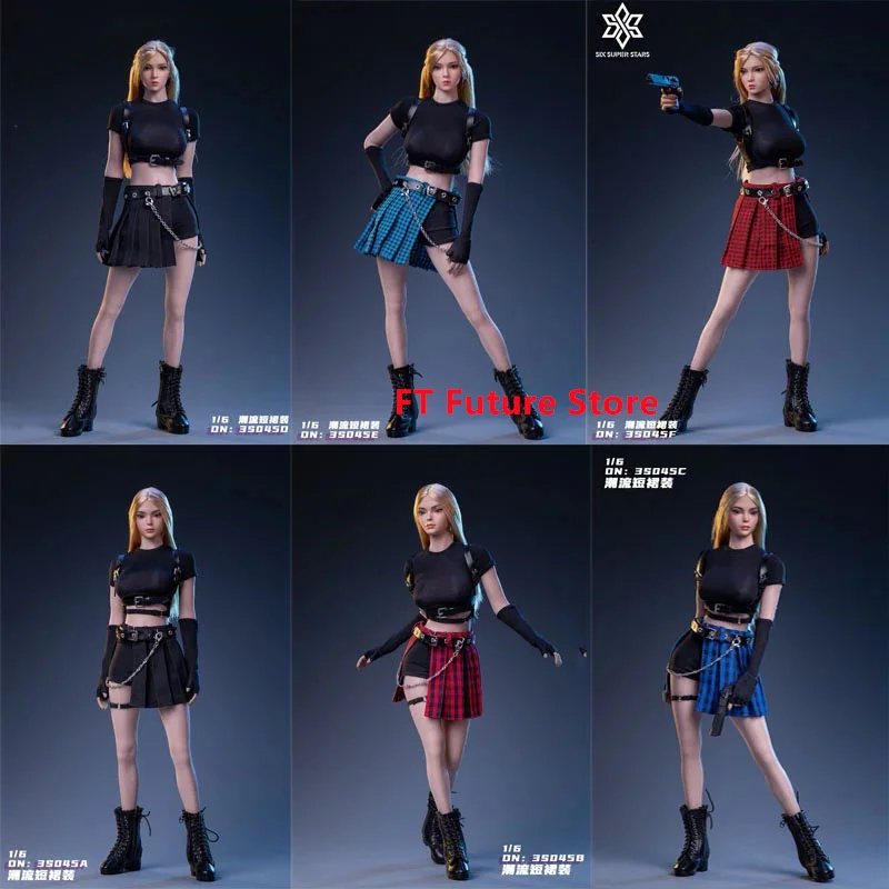 

3STOYS 3S045 1/6 Female Soldier Fashion T-shirt Plaid Skirt Leather Belt For 12" TBLeague Action Doll Pre-sale