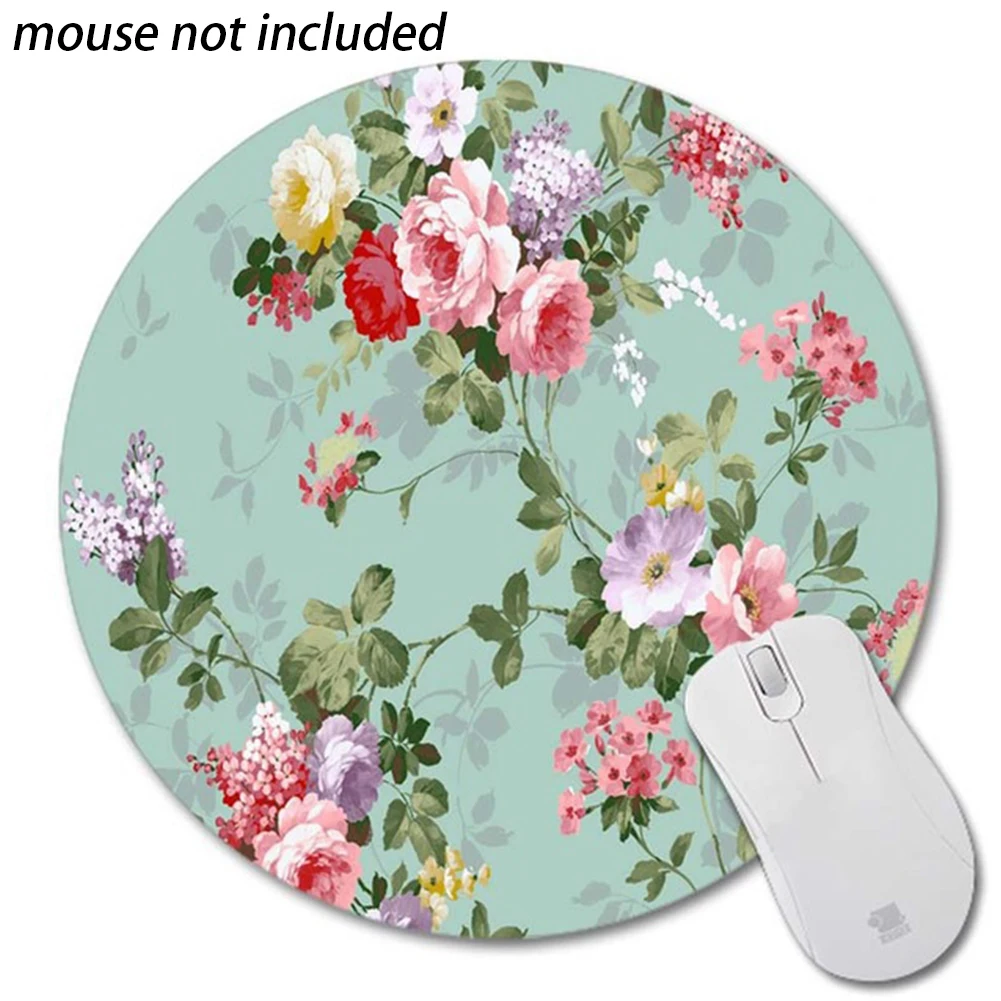 Mouse Pad Romantic Flowers Supplies Smooth Non-Slip Soft Cloth Custom Design Vintage Rubber Base Durable Gaming Round Shape | Компьютеры и