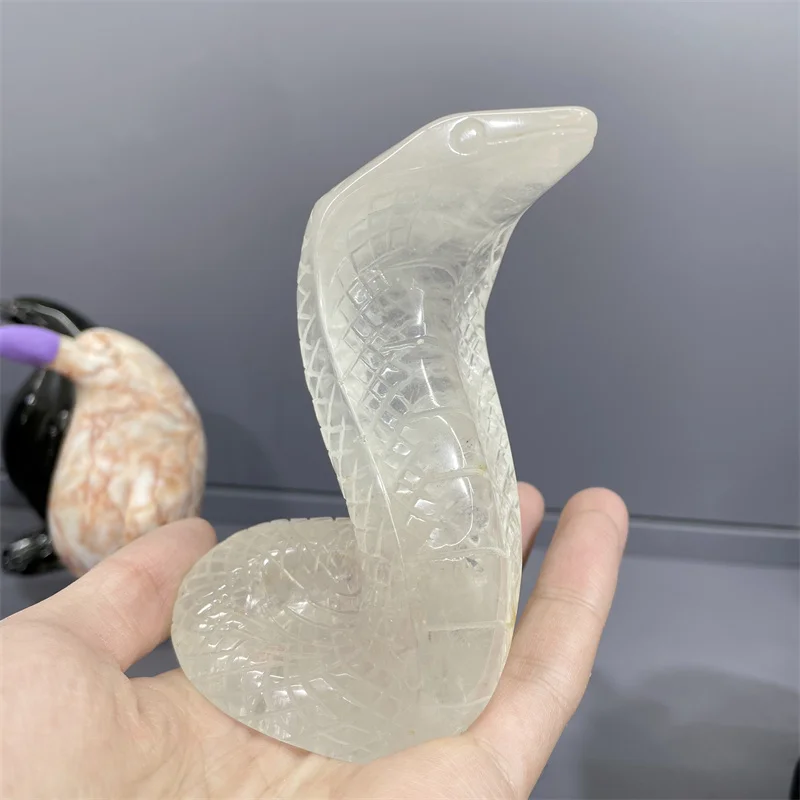 

Натуральная прозрачная кварцевая статуя змеи, статуя животного, король, Кобра, резные вручную кристаллы, фигурка из камня, подарок, декор фэн-шуй