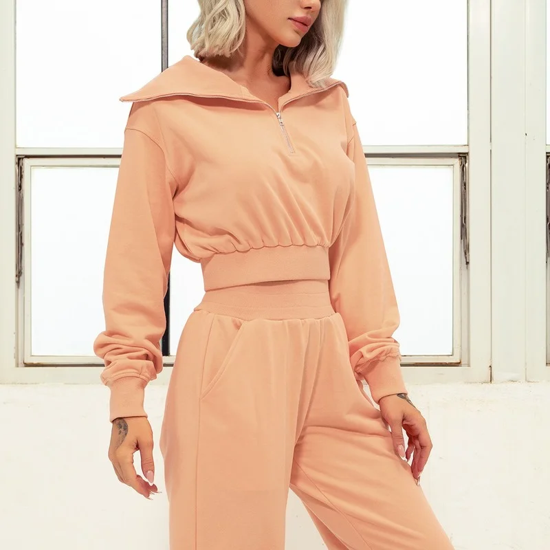 

Women Yoga Set Long Sleeve Crop Top High Waist Legging Sports Suits 2pcs Sweatshirts Autumn Wide Collar Hoodie Women Tracksuit