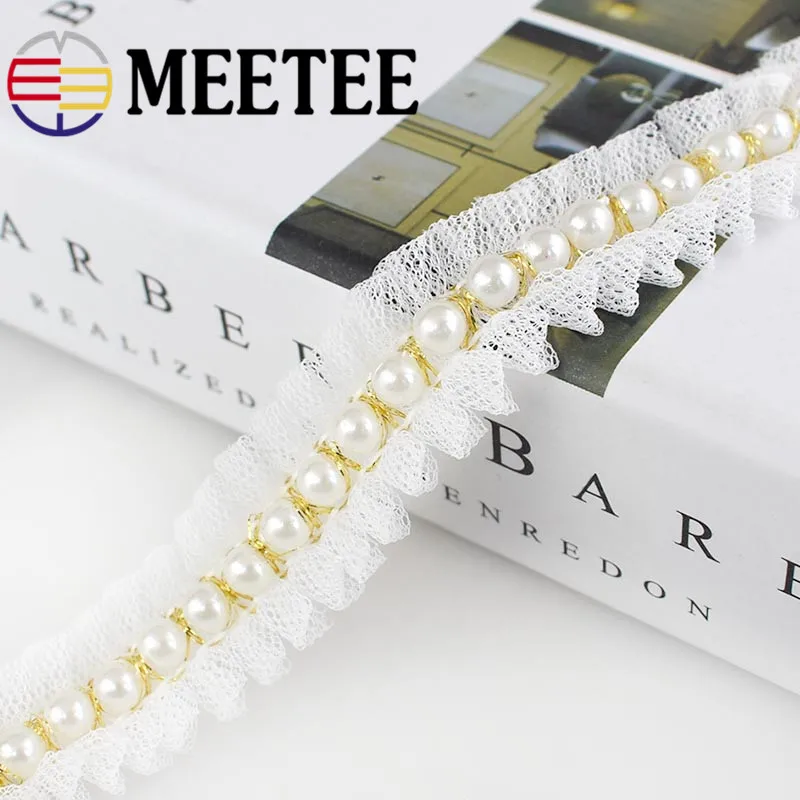Meetee белые жемчужные кружева сетчатая пряжа складки кружевная отделка лента