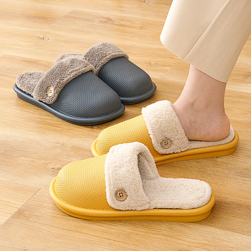 Hot Women Home Slippers Winter Warm Shoes Plush Cotton Non Slip Waterproof Thick Sole Soft Indoor Couples Shoes Chaussure Femme