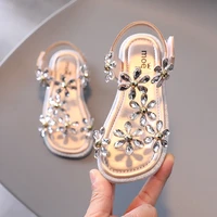 rhinestone flower princess sandals 2021 summer new childrens shoes girls soft soled non slip beach shoes sweet for party flats