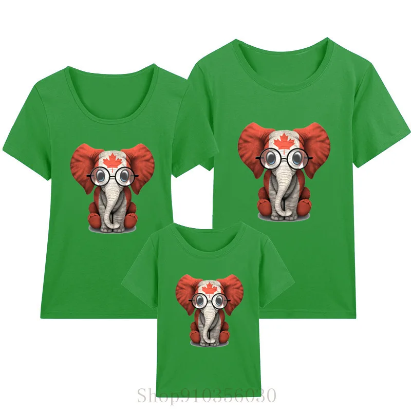 Baby Elephant with Glasses and Canadian Flag T-Shirt christmas clothes for family dress mom daughter teen girls clothing | Мать и ребенок