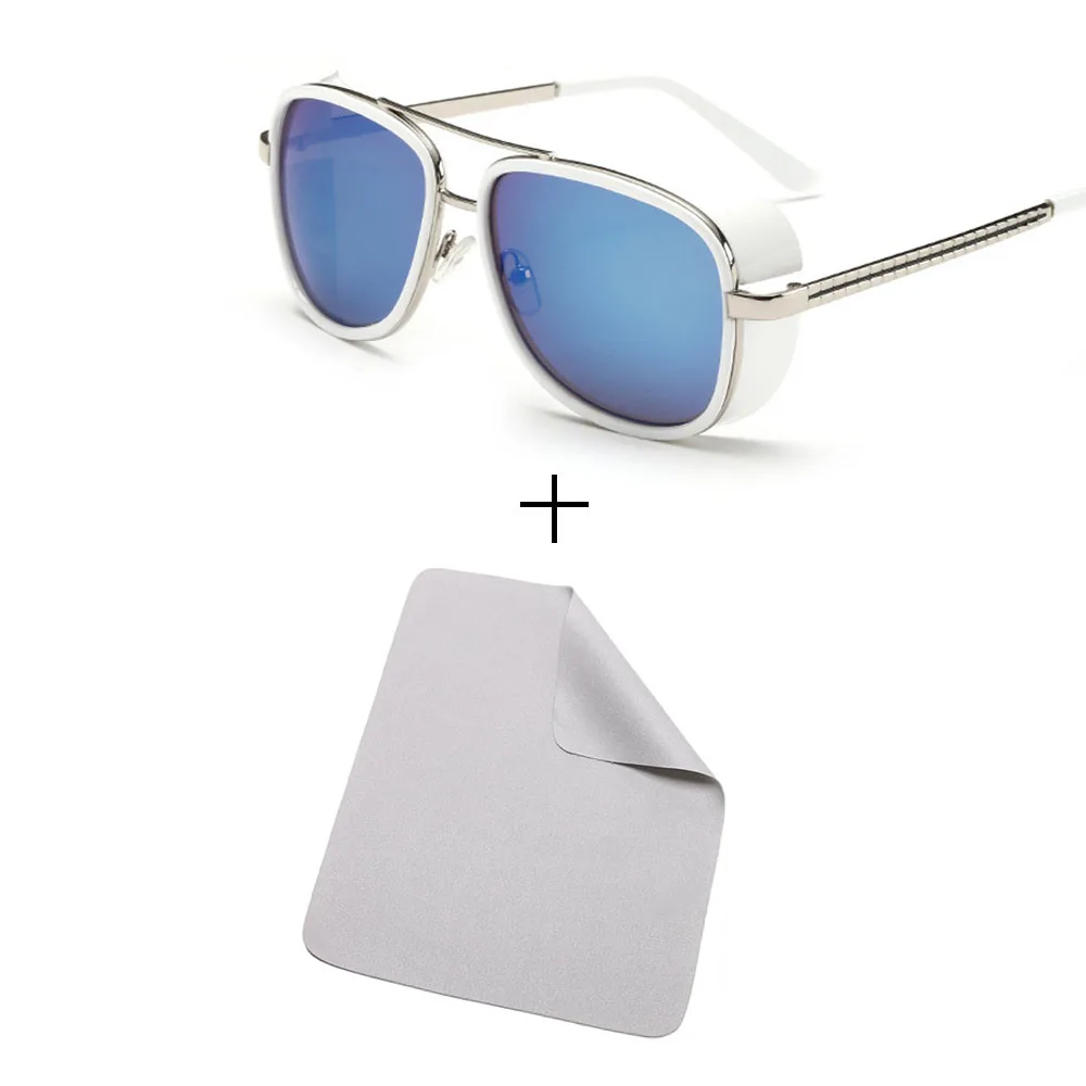 Glasses and cloth Минимальный мужской стимпанк солнцезащитные очки тони старк железный человек солнцезащитные очки ретро винтажные очки стимпанк солнцезащитные очки UV400 - Цвет линз: Glasses and cloth