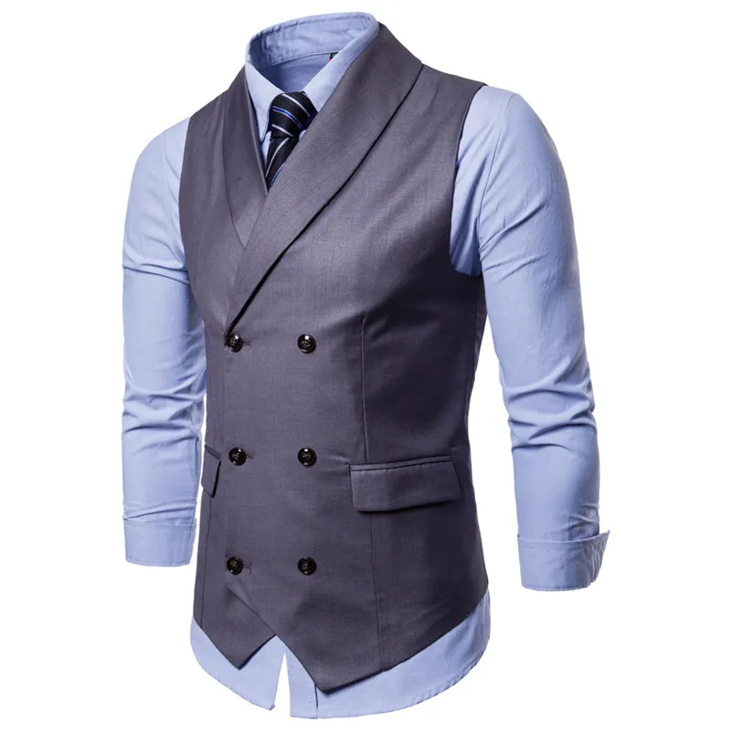 

New Style Double-Breasted Vintage Suit Vests For Men Slim Men Gilet Wedding Waistcoats Colete Homem Sleeveless Dress Vests