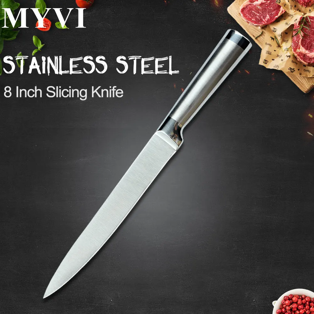 D.8 inch Slicing Набор кухонных ножей, нож с ручкой из нержавеющей стали, нож для нарезки хлеба Santoku, нож шеф-повара для правой и левой руки - Цвет: D.8 inch Slicing