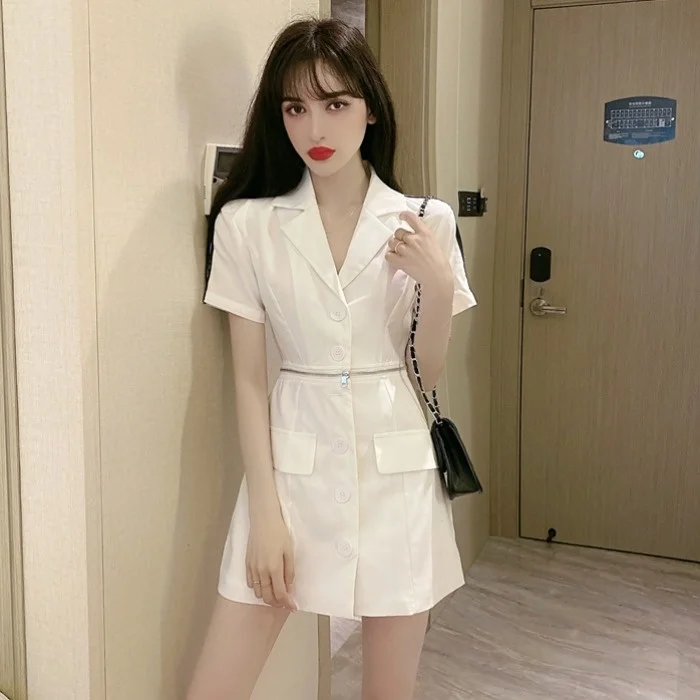 

Elegant Sexy Waist Zipper Sleeve Color Stripe Waist DressRachel