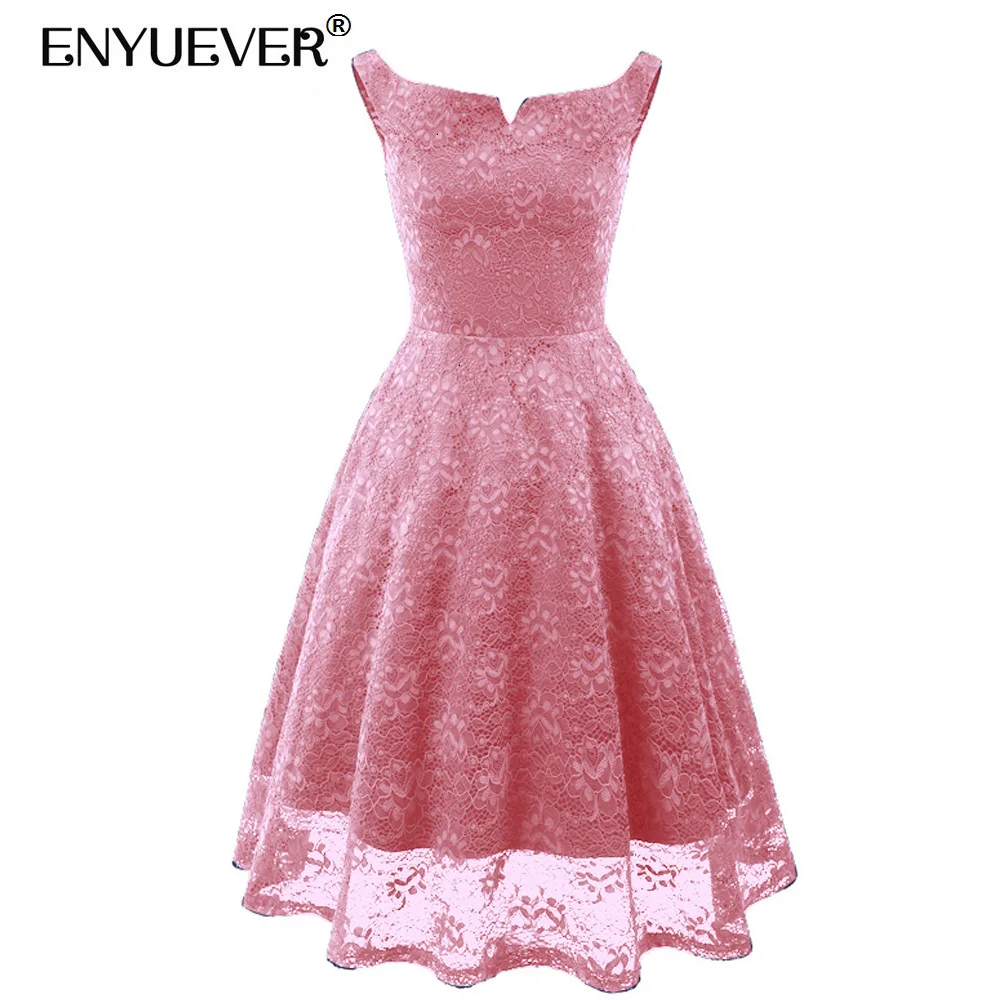 

Enyuever розовый кружевное платье с цветочным рисунком; Женская Одежда для танцев, без рукавов, в винтажном стиле, элегантное взлетно-посадочной полосы вечернее вечерние торжественное платье