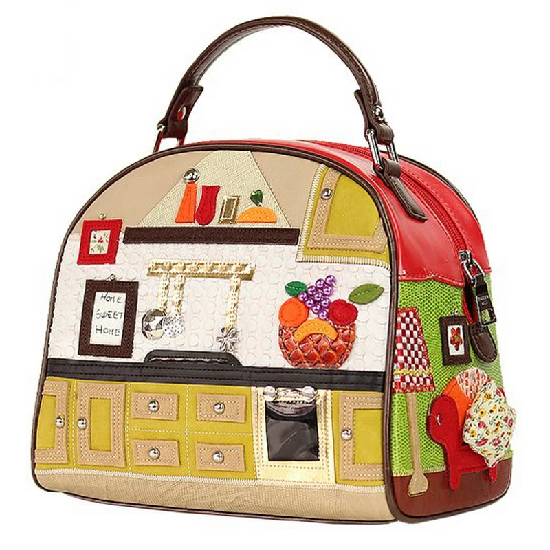 

Women Bags Leather Patchwork Embroidery Handbag Girl Shoulder Bags Cross Body Messenger Bag Braccialini Style Cartoon Cozy House