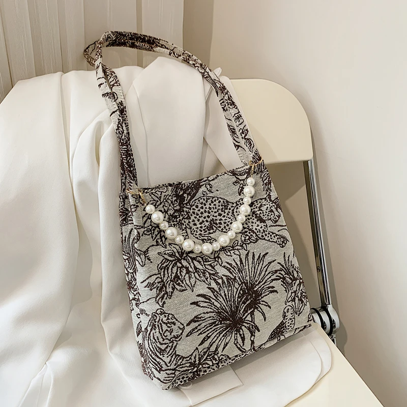 

Landscape Painting Cloth Crossbody Bags with Short Beading Handle for Women 2021 Shoulder Purses Lady Luxury Designer Handbags